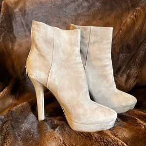 Size 41 suede Jimmy Choo booty platforms.